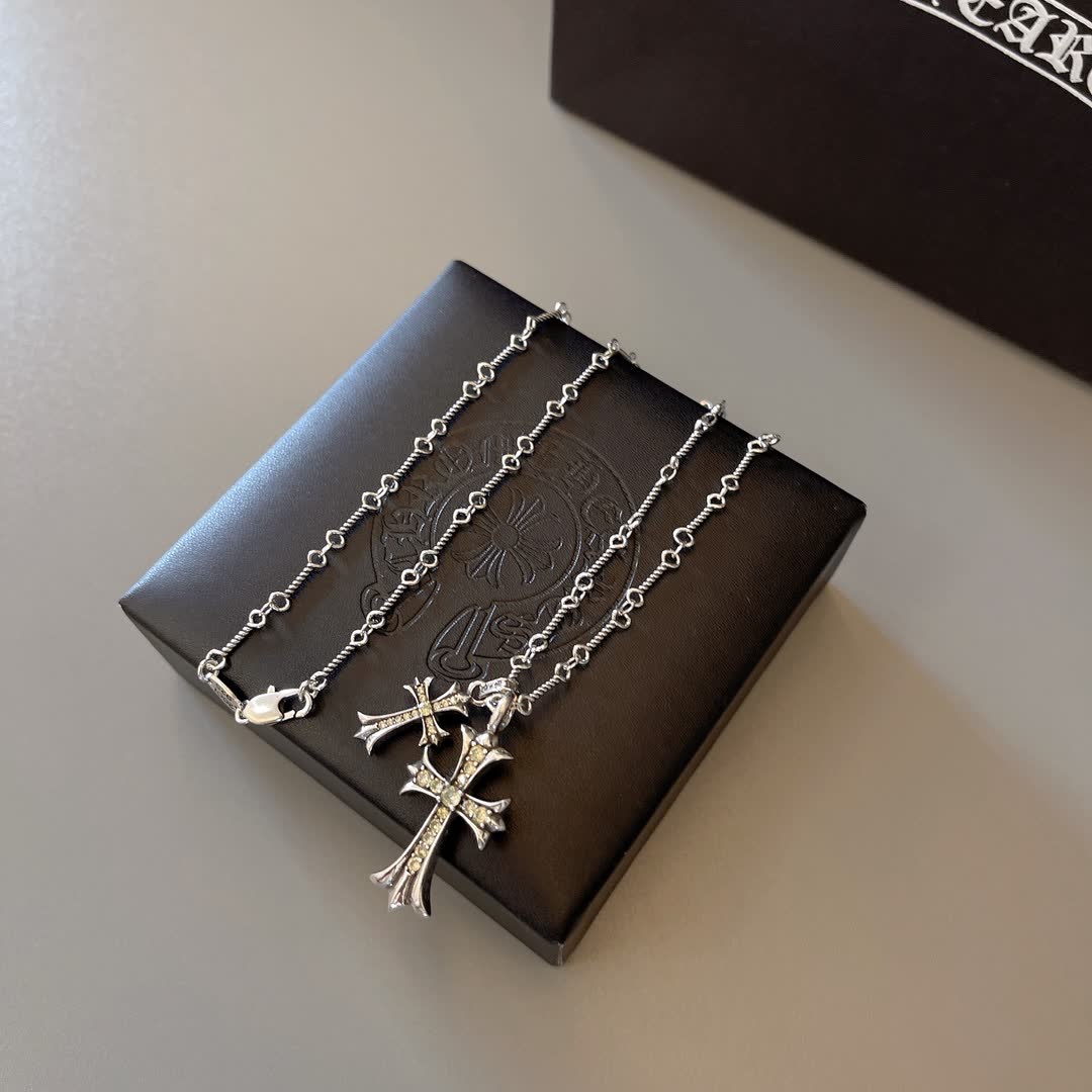 Chrome Hearts Silver Cross Pendant Necklace
